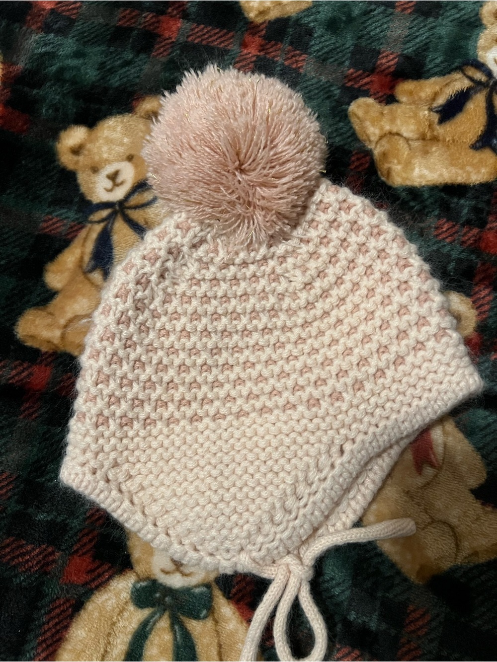 Kids Knit Pom Pom Earflap Hat - Light Pink